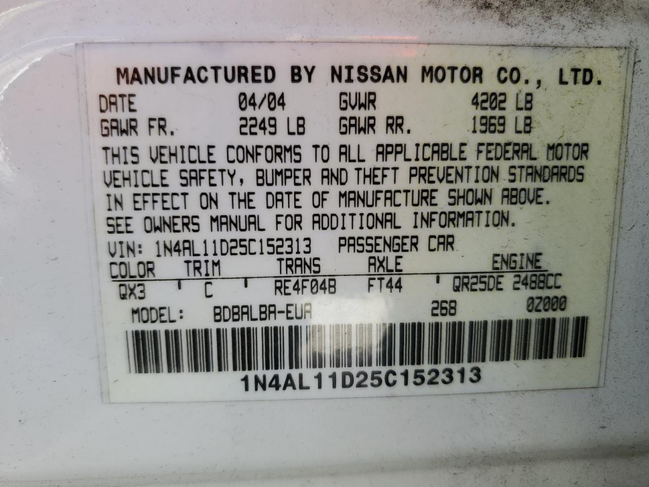 1N4AL11D25C152313 2005 Nissan Altima S