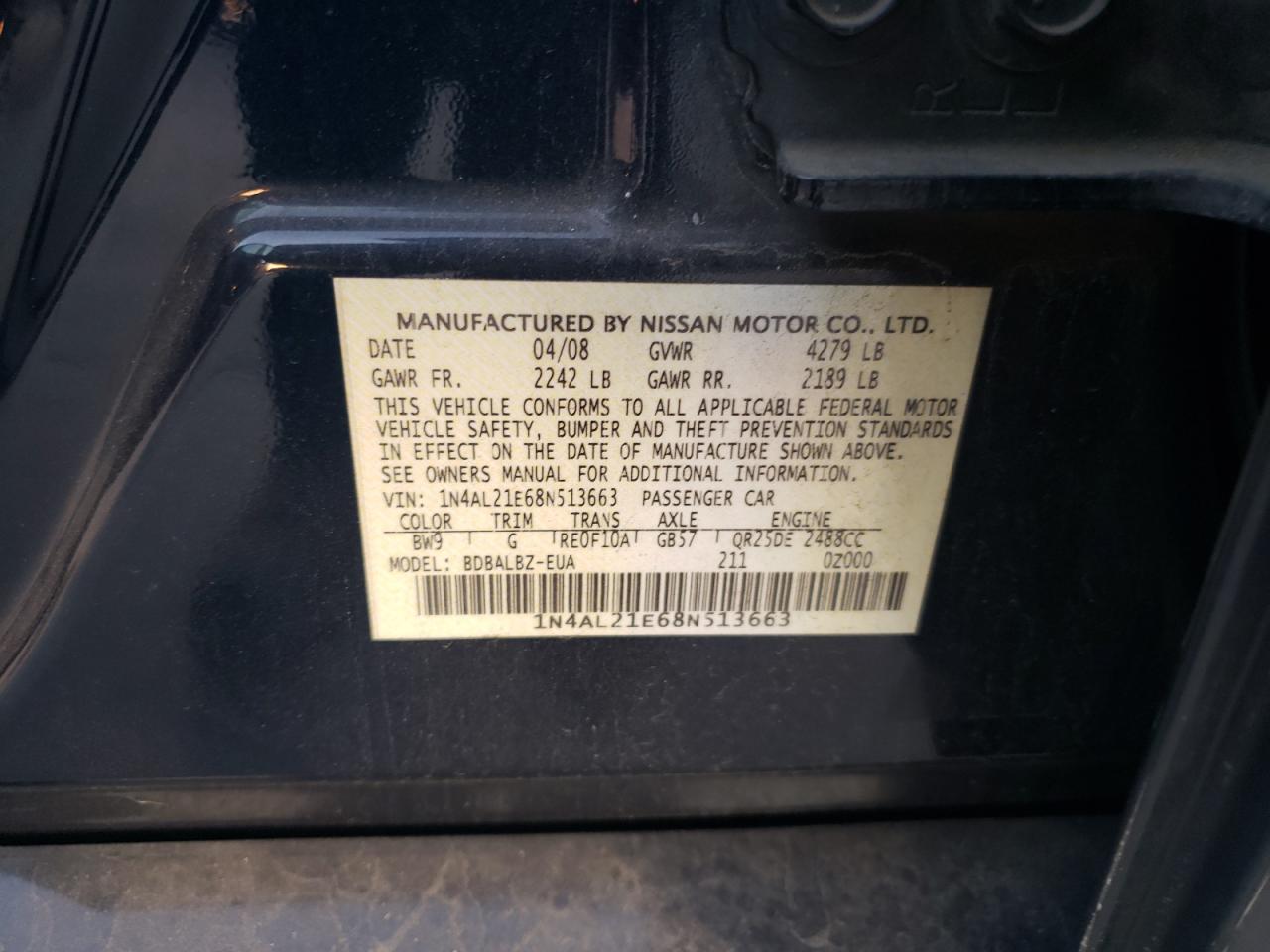 1N4AL21E68N513663 2008 Nissan Altima 2.5