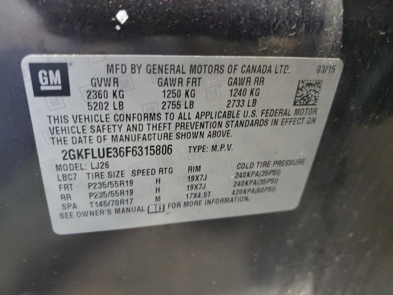 2015 GMC Terrain Denali VIN: 2GKFLUE36F6315806 Lot: 77350774