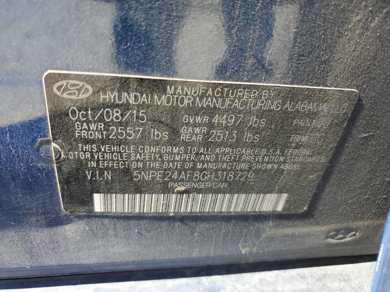 5NPE24AF8GH318729 2016 Hyundai Sonata Se