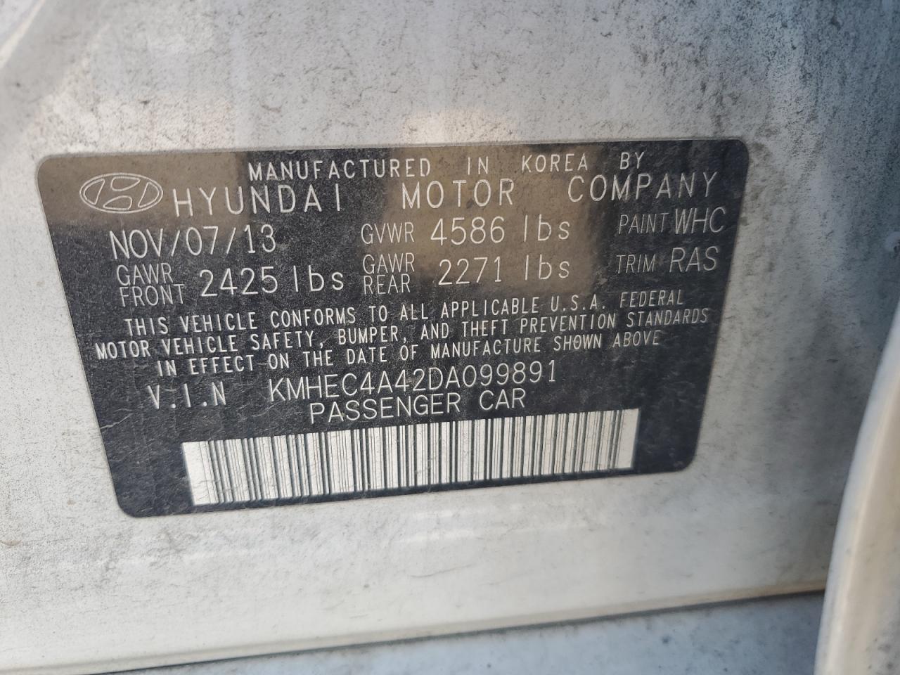 KMHEC4A42DA099891 2013 Hyundai Sonata Hybrid