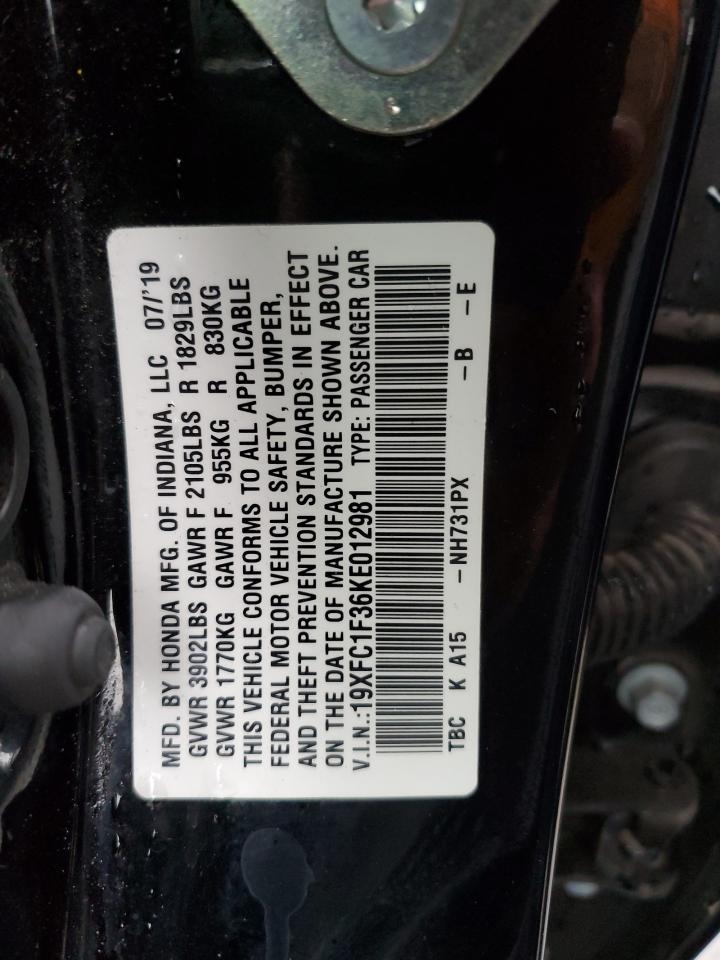 19XFC1F36KE012981 2019 Honda Civic Ex