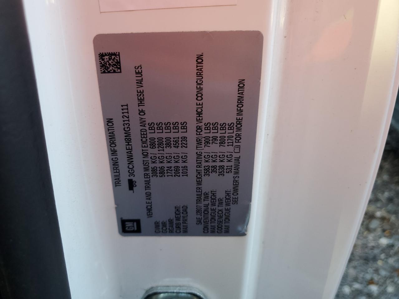 2021 Chevrolet Silverado C1500 VIN: 3GCNWAEH8MG312111 Lot: 76488874