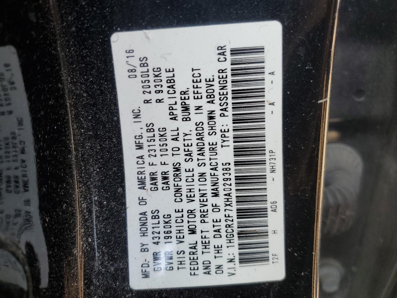 1HGCR2F7XHA029385 2017 Honda Accord Ex