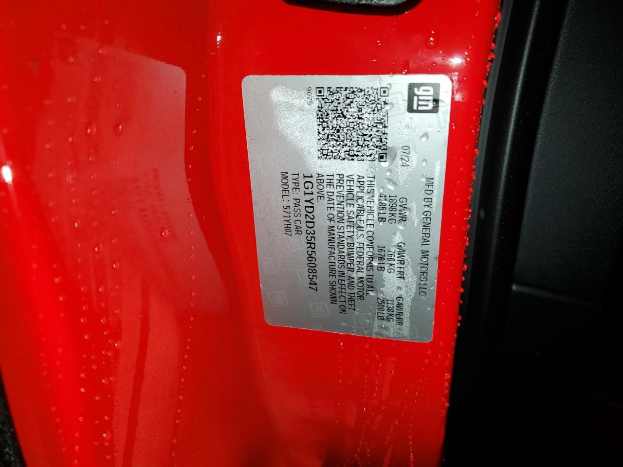 2024 Chevrolet Corvette Z06 1Lz VIN: 1G1YD2D35R5608547 Lot: 78271384