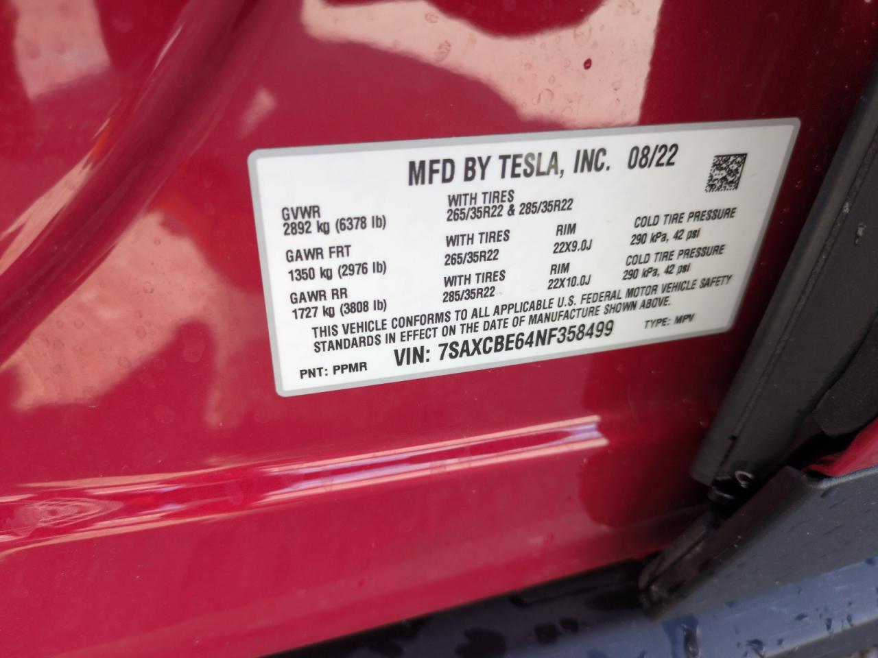 7SAXCBE64NF358499 2022 Tesla Model X