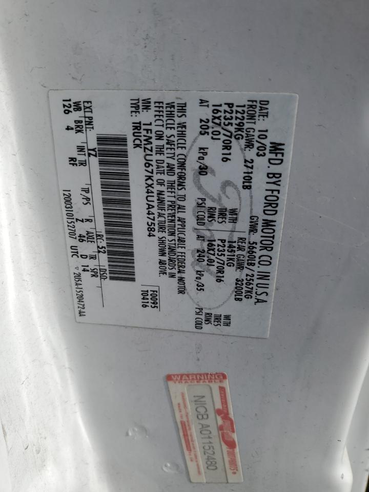 2004 Ford Explorer Sport Trac VIN: 1FMZU67KX4UA47584 Lot: 78197184