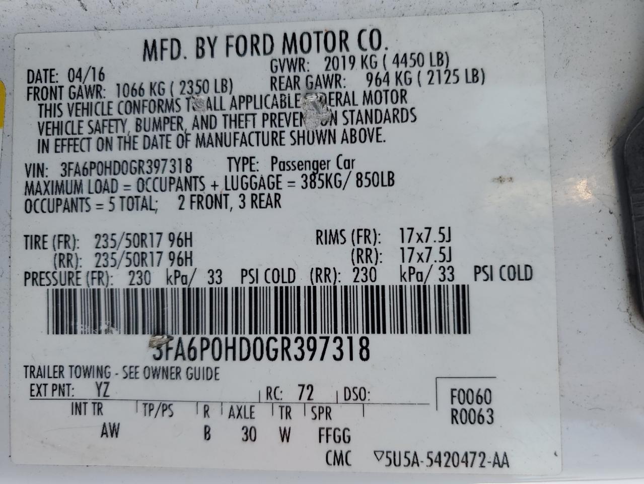 VIN 3FA6P0HD0GR397318 2016 FORD FUSION no.12