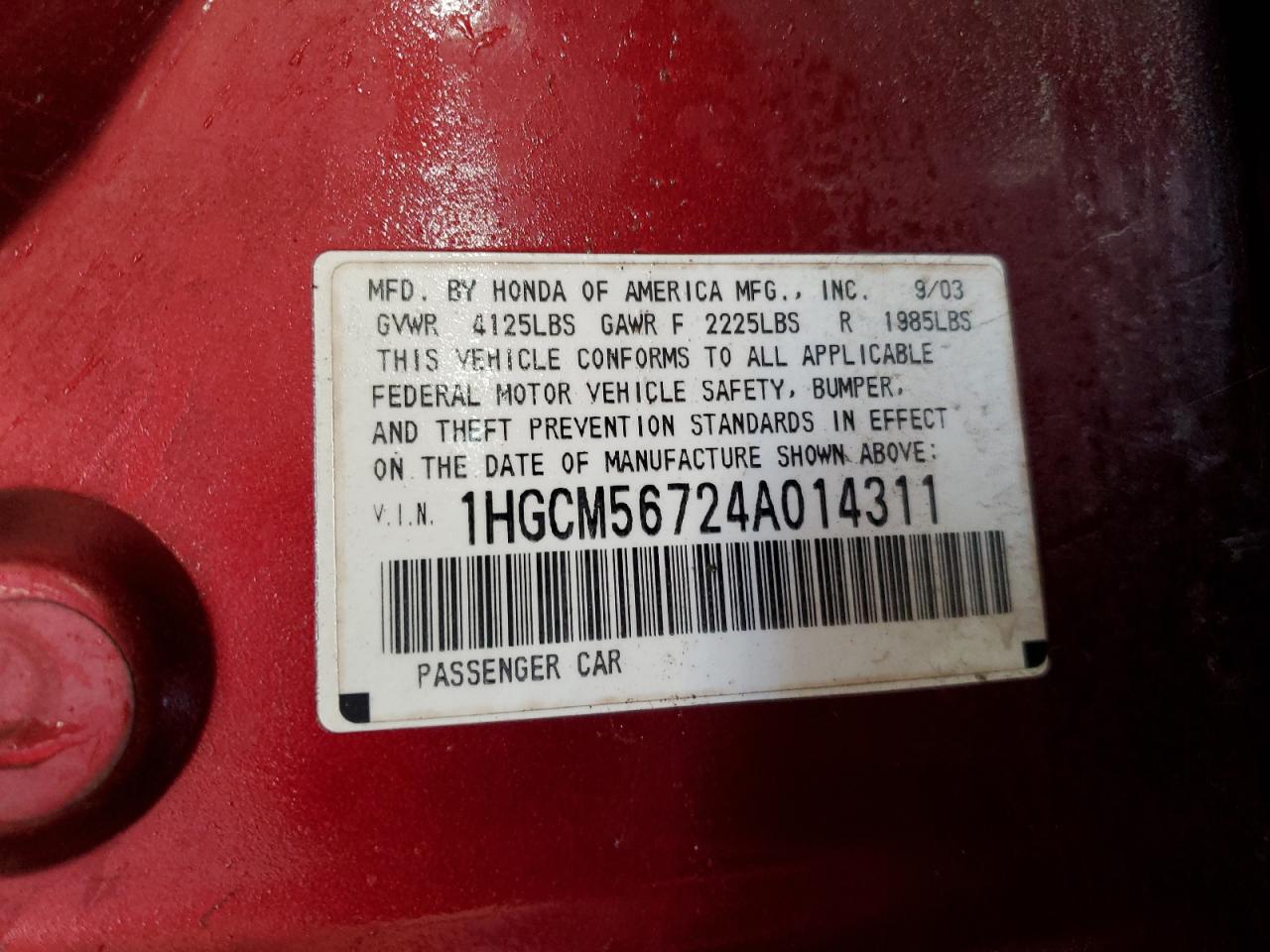 2004 Honda Accord Ex VIN: 1HGCM56724A014311 Lot: 75986604