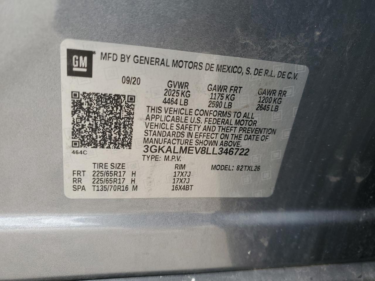 3GKALMEV8LL346722 2020 GMC Terrain Sle