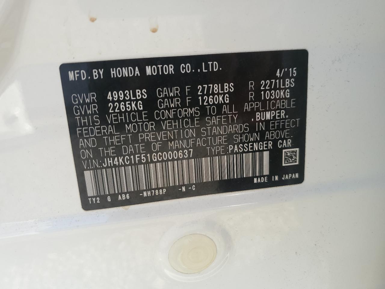 JH4KC1F51GC000637 2016 Acura Rlx Tech