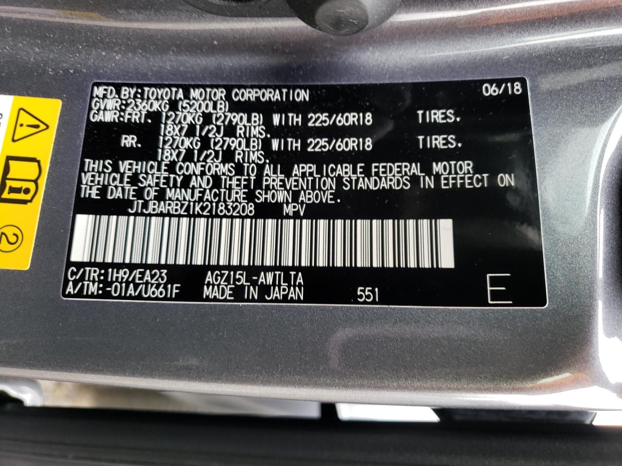 2019 Lexus Nx 300 Base VIN: JTJBARBZ1K2183208 Lot: 74394714