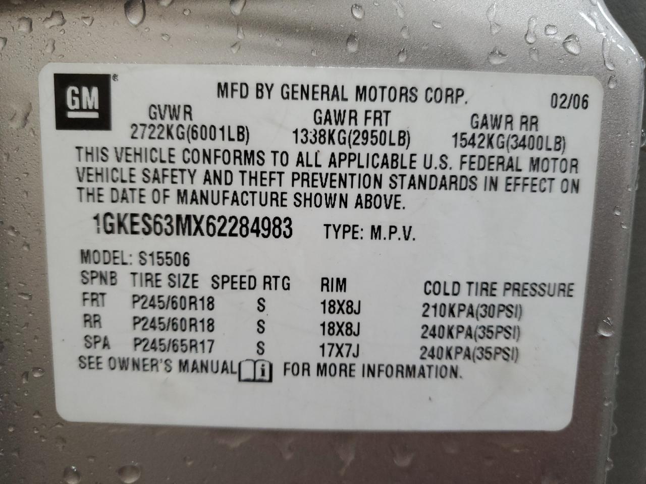 1GKES63MX62284983 2006 GMC Envoy Denali