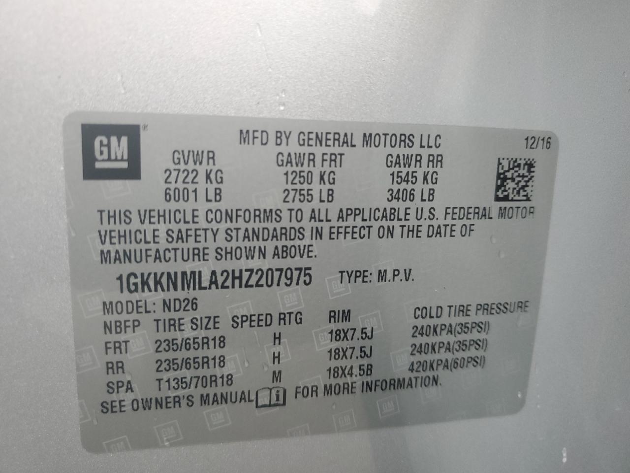 1GKKNMLA2HZ207975 2017 GMC Acadia Slt-1