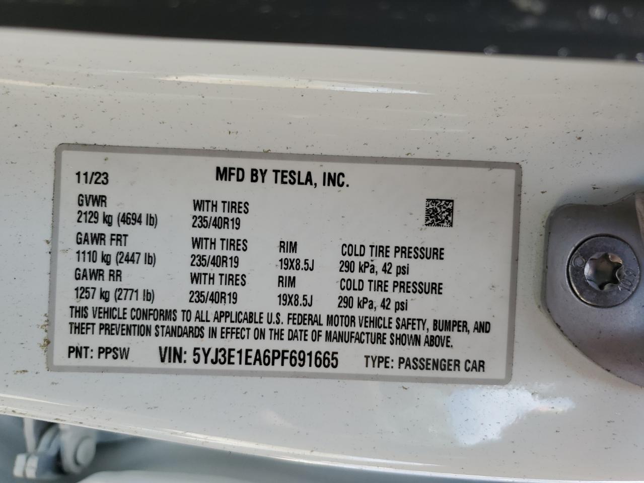 5YJ3E1EA6PF691665 2023 Tesla Model 3