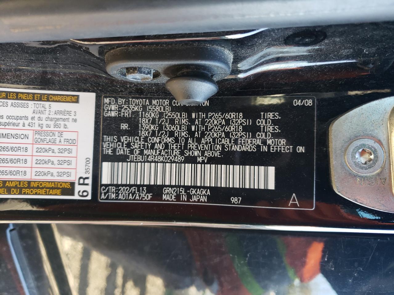 JTEBU14R48K029489 2008 Toyota 4Runner Sr5