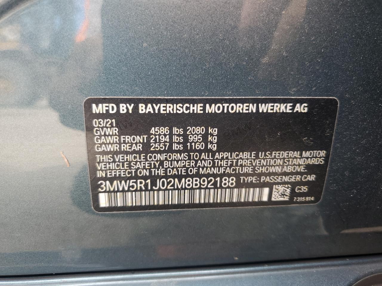 VIN 3MW5R1J02M8B92188 2021 BMW 3 SERIES no.13