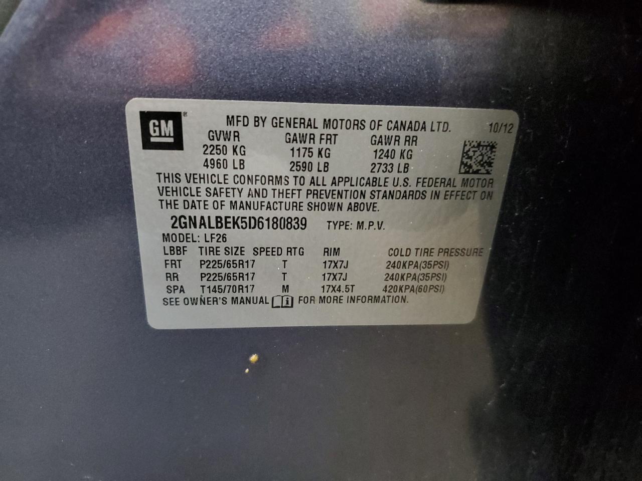 2GNALBEK5D6180839 2013 Chevrolet Equinox Ls