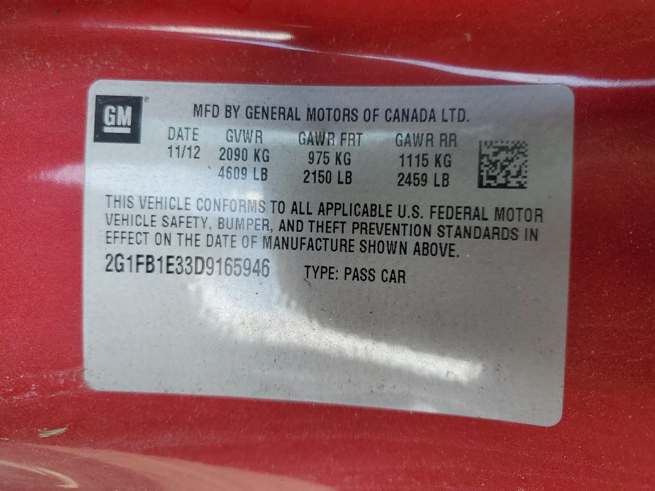 2G1FB1E33D9165946 2013 Chevrolet Camaro Lt