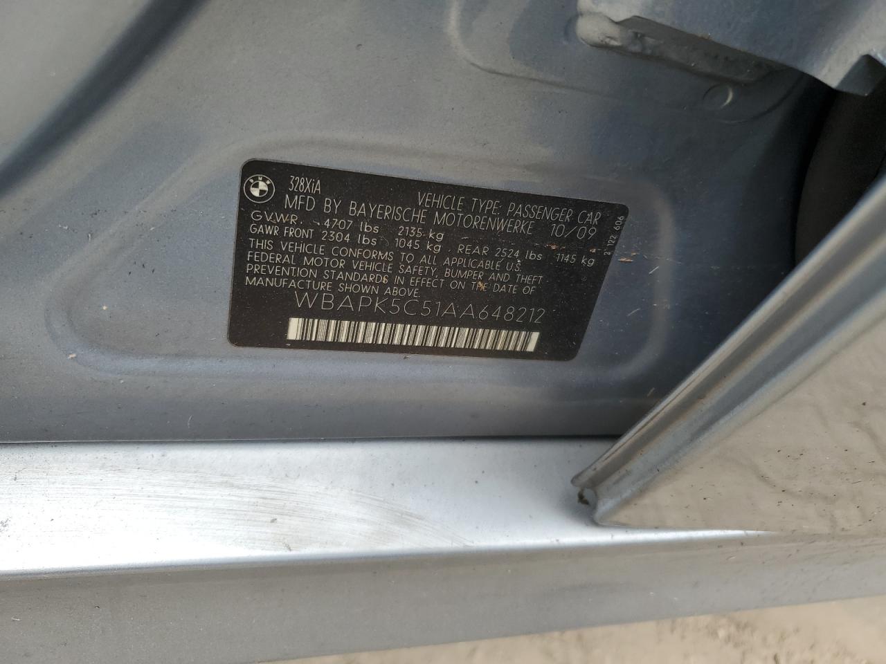 2010 BMW 328 Xi Sulev VIN: WBAPK5C51AA648212 Lot: 75215004
