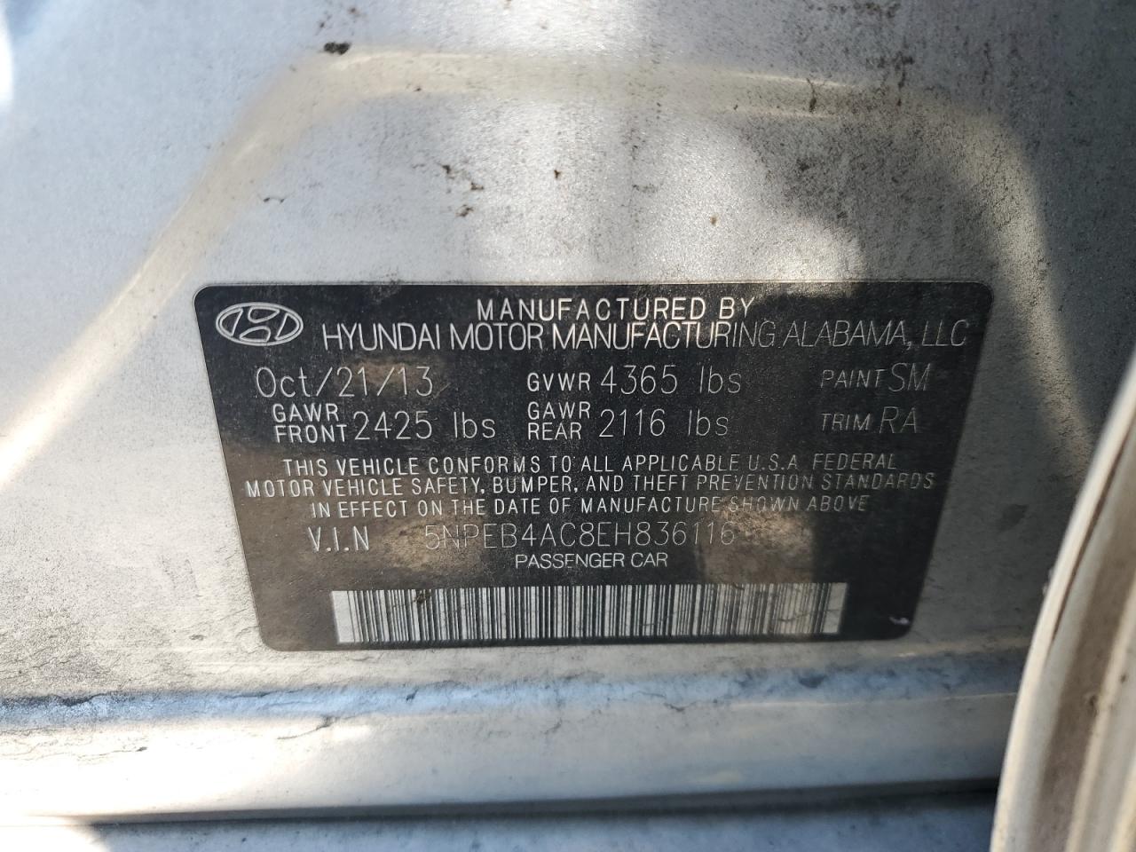 5NPEB4AC8EH836116 2014 Hyundai Sonata Gls