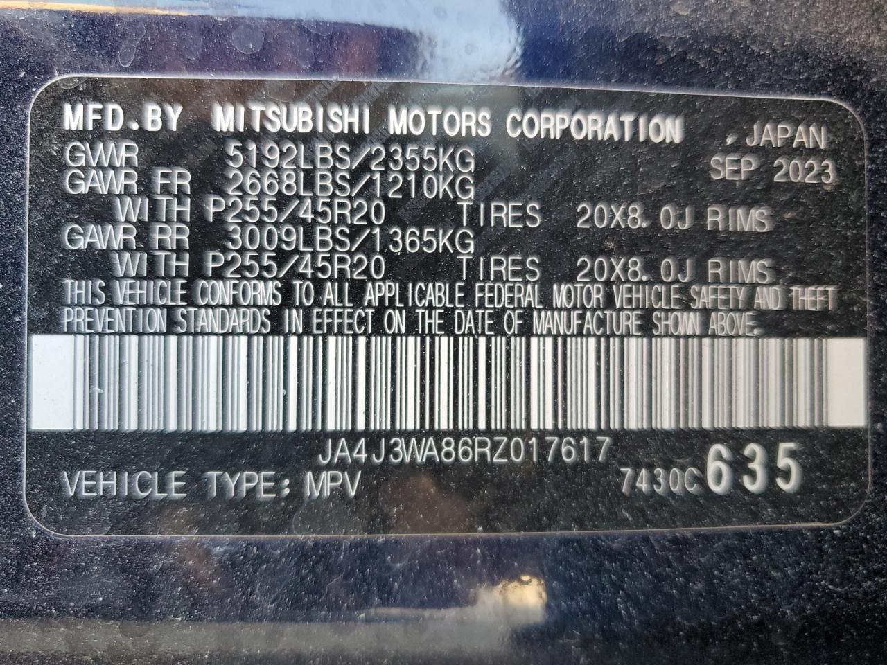 VIN JA4J3WA86RZ017617 2024 MITSUBISHI OUTLANDER no.14