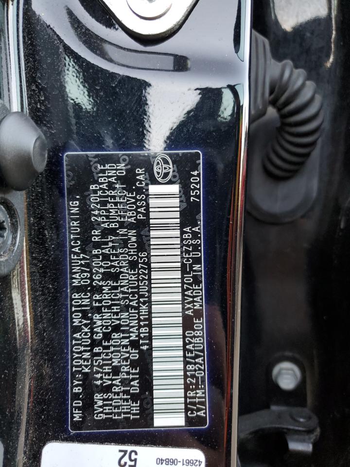 4T1B11HK1JU522756 2018 Toyota Camry L