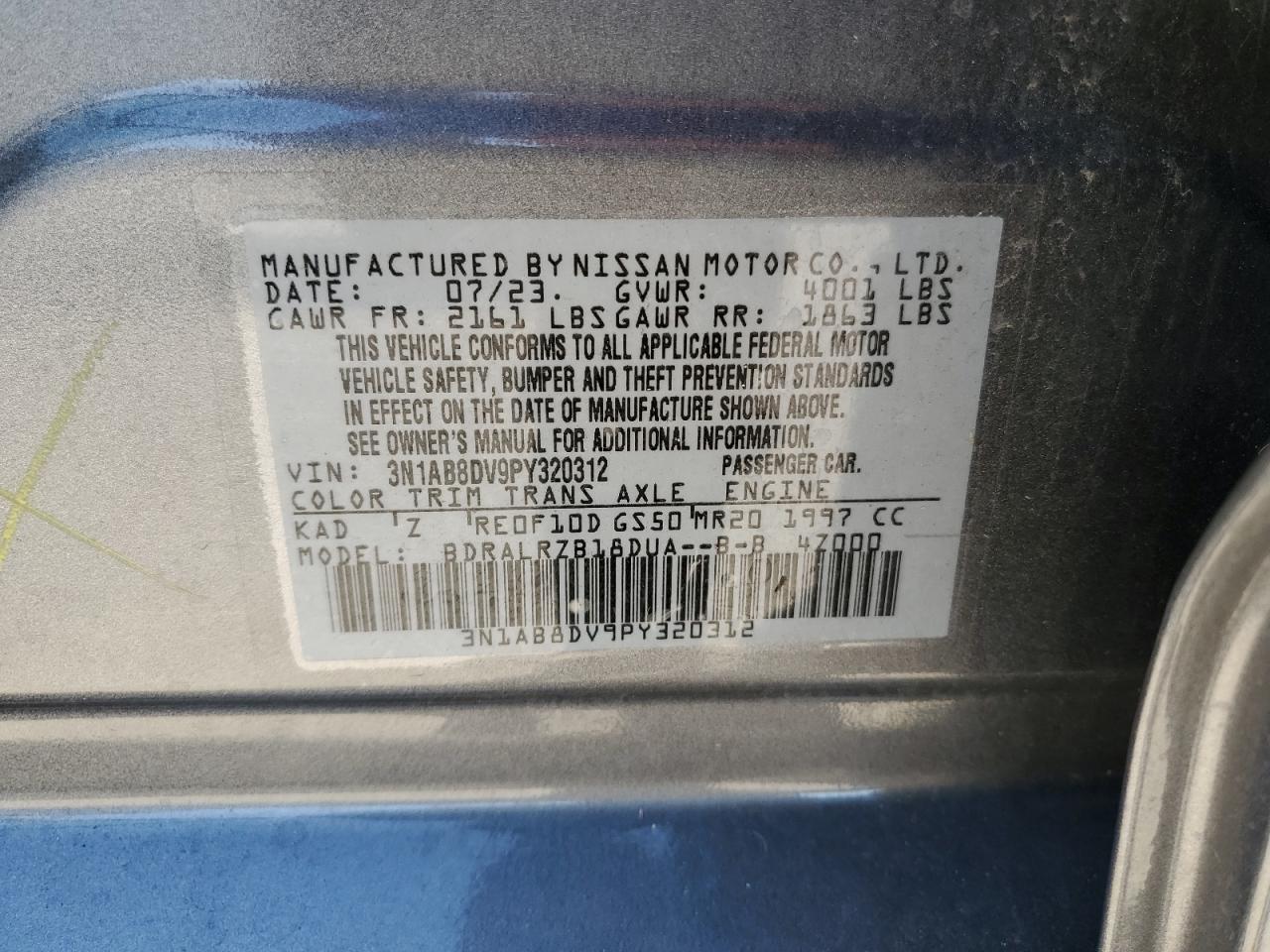 3N1AB8DV9PY320312 2023 Nissan Sentra Sr