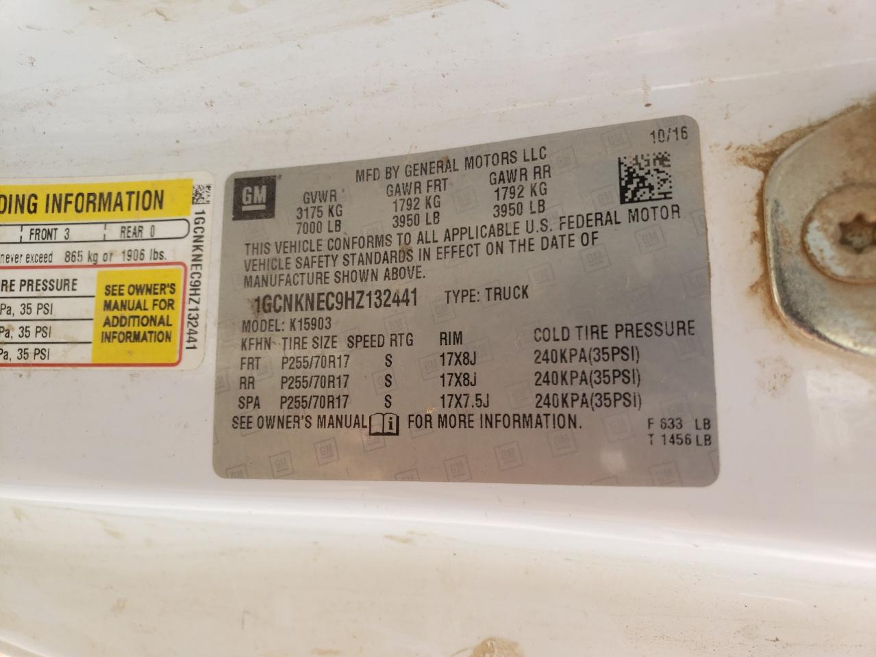 2017 Chevrolet Silverado K1500 VIN: 1GCNKNEC9HZ132441 Lot: 74295394