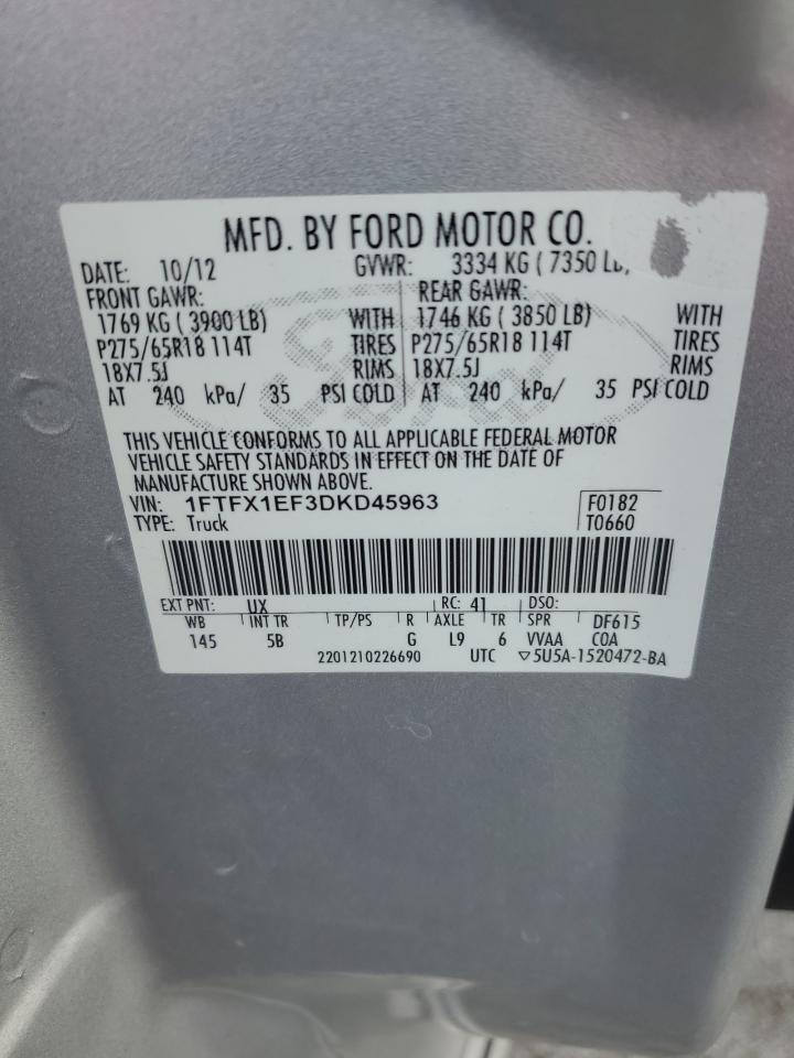 2013 Ford F150 Super Cab VIN: 1FTFX1EF3DKD45963 Lot: 77156594