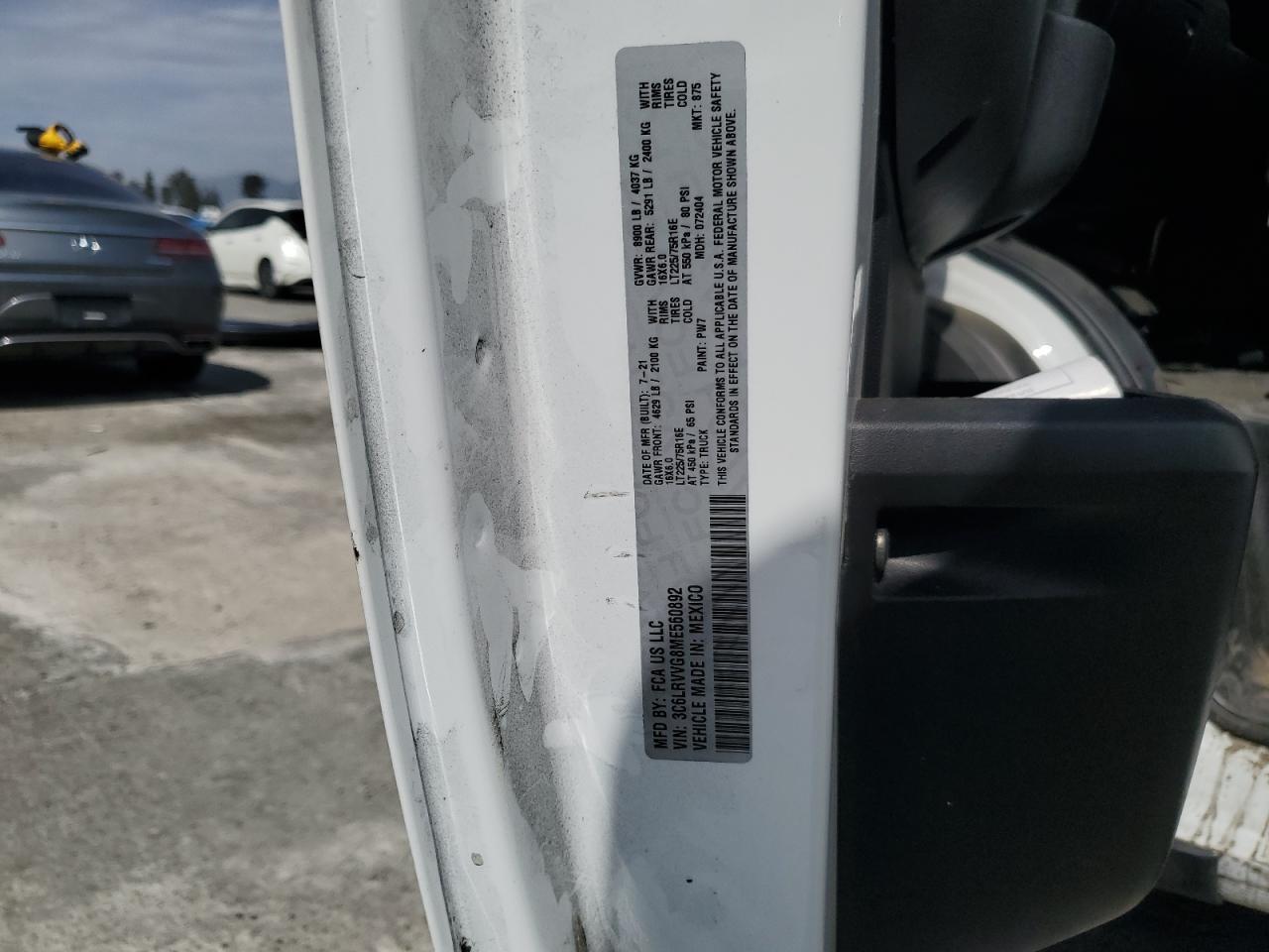 2021 Ram Promaster 2500 2500 Standard VIN: 3C6LRVVG8ME560892 Lot: 73482494