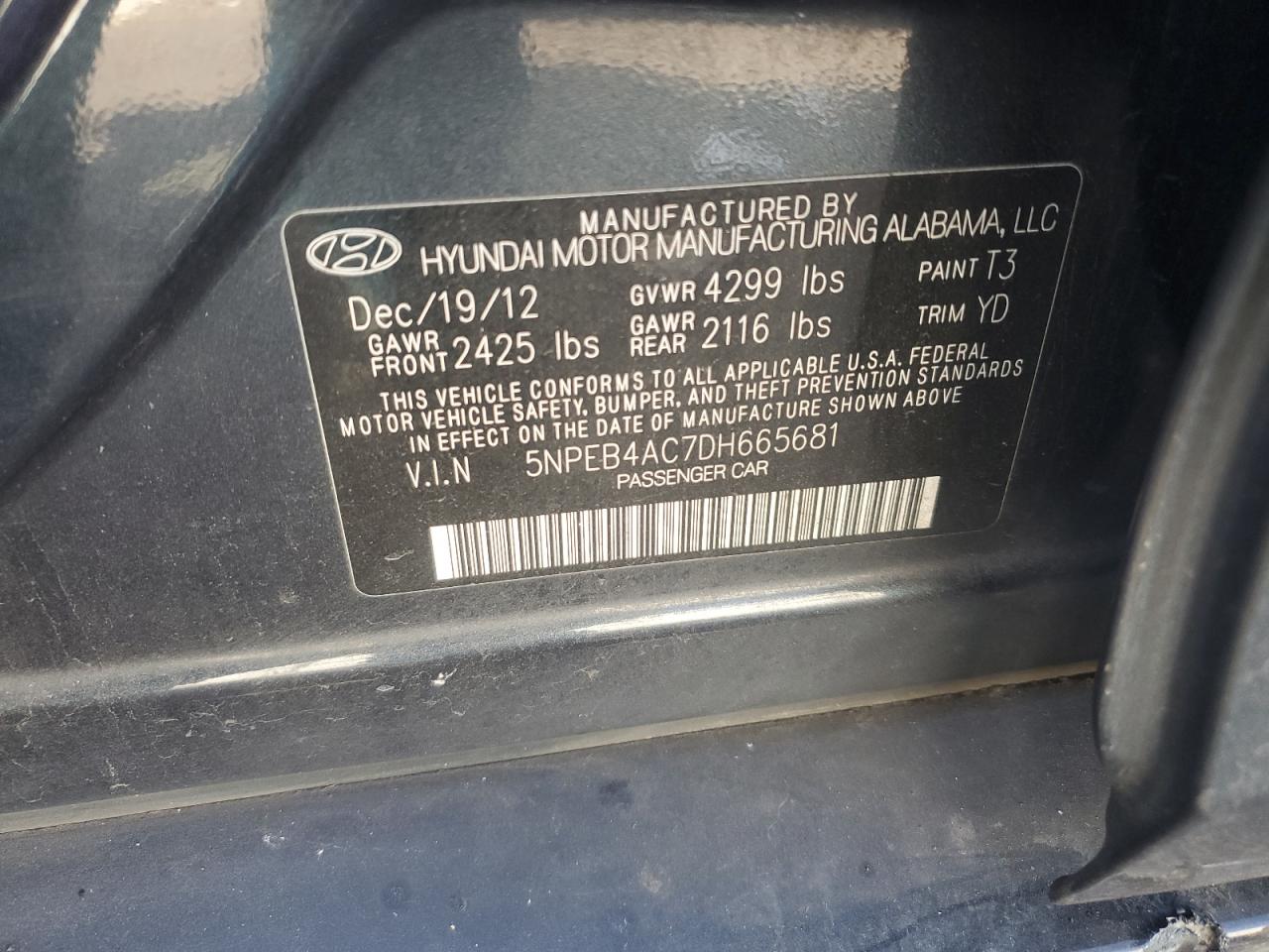 5NPEB4AC7DH665681 2013 Hyundai Sonata Gls