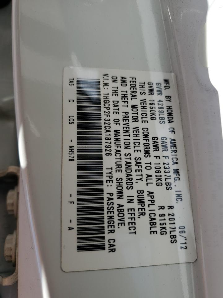 1HGCP2F32CA187926 2012 Honda Accord Lx