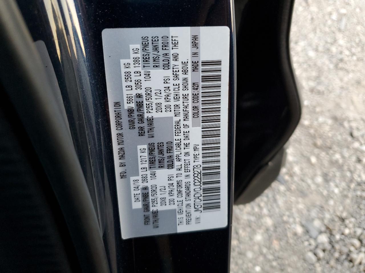 JM3TCADY0J0229278 2018 Mazda Cx-9 Grand Touring