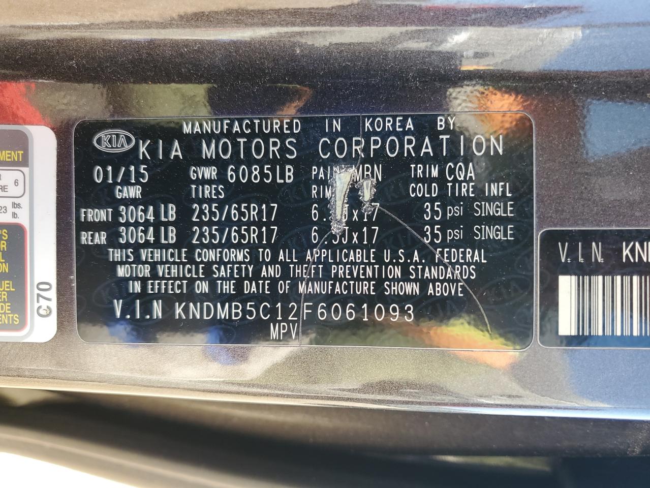 2015 Kia Sedona Lx VIN: KNDMB5C12F6061093 Lot: 74376274