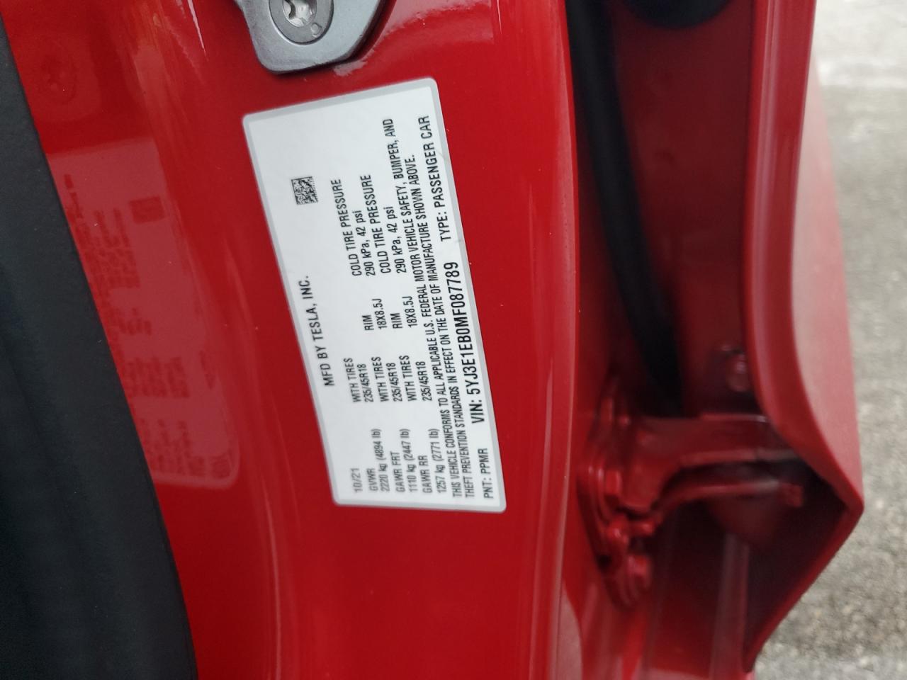 5YJ3E1EB0MF087789 2021 Tesla Model 3