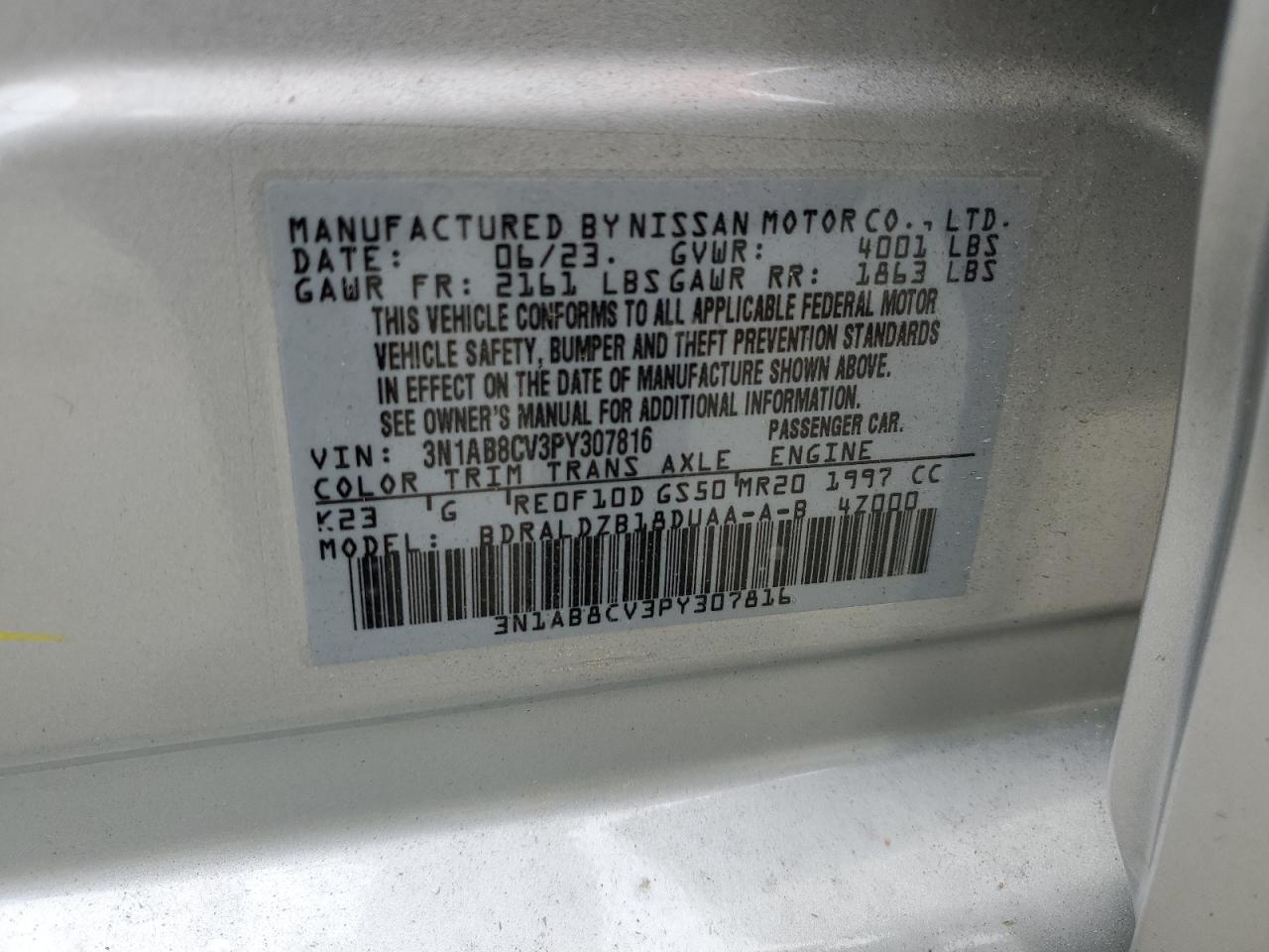 3N1AB8CV3PY307816 2023 Nissan Sentra Sv