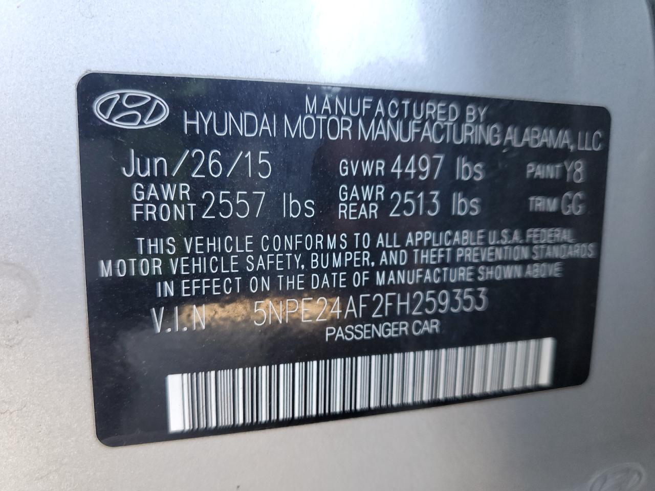 2015 Hyundai Sonata Se VIN: 5NPE24AF2FH259353 Lot: 76481624