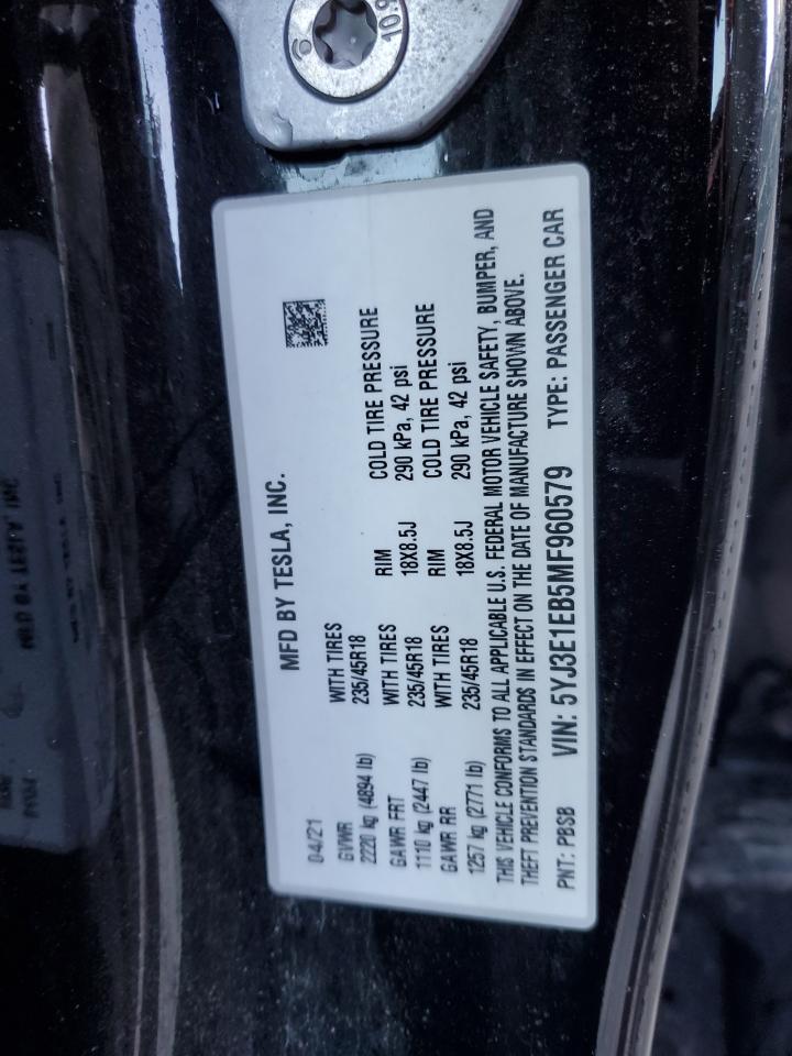 5YJ3E1EB5MF960579 2021 Tesla Model 3