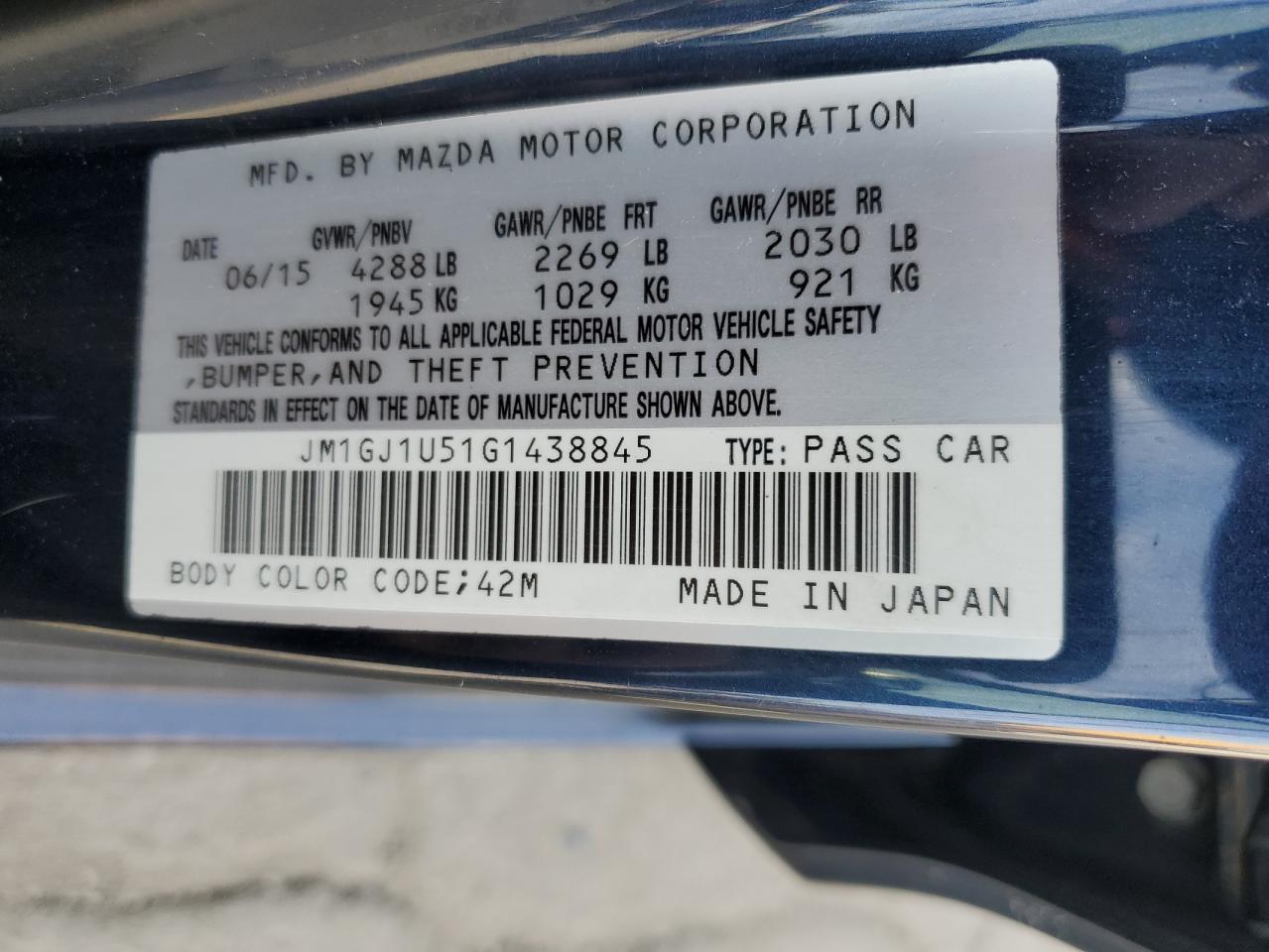 2016 Mazda 6 Sport VIN: JM1GJ1U51G1438845 Lot: 77077244