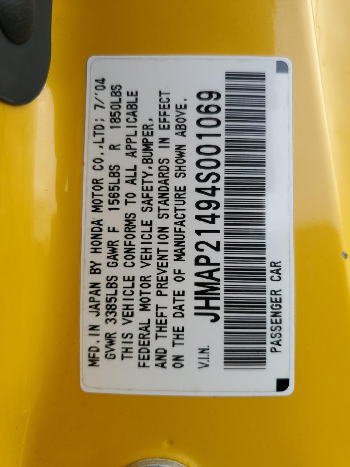 2004 Honda S2000 VIN: JHMAP21494S001069 Lot: 76022724