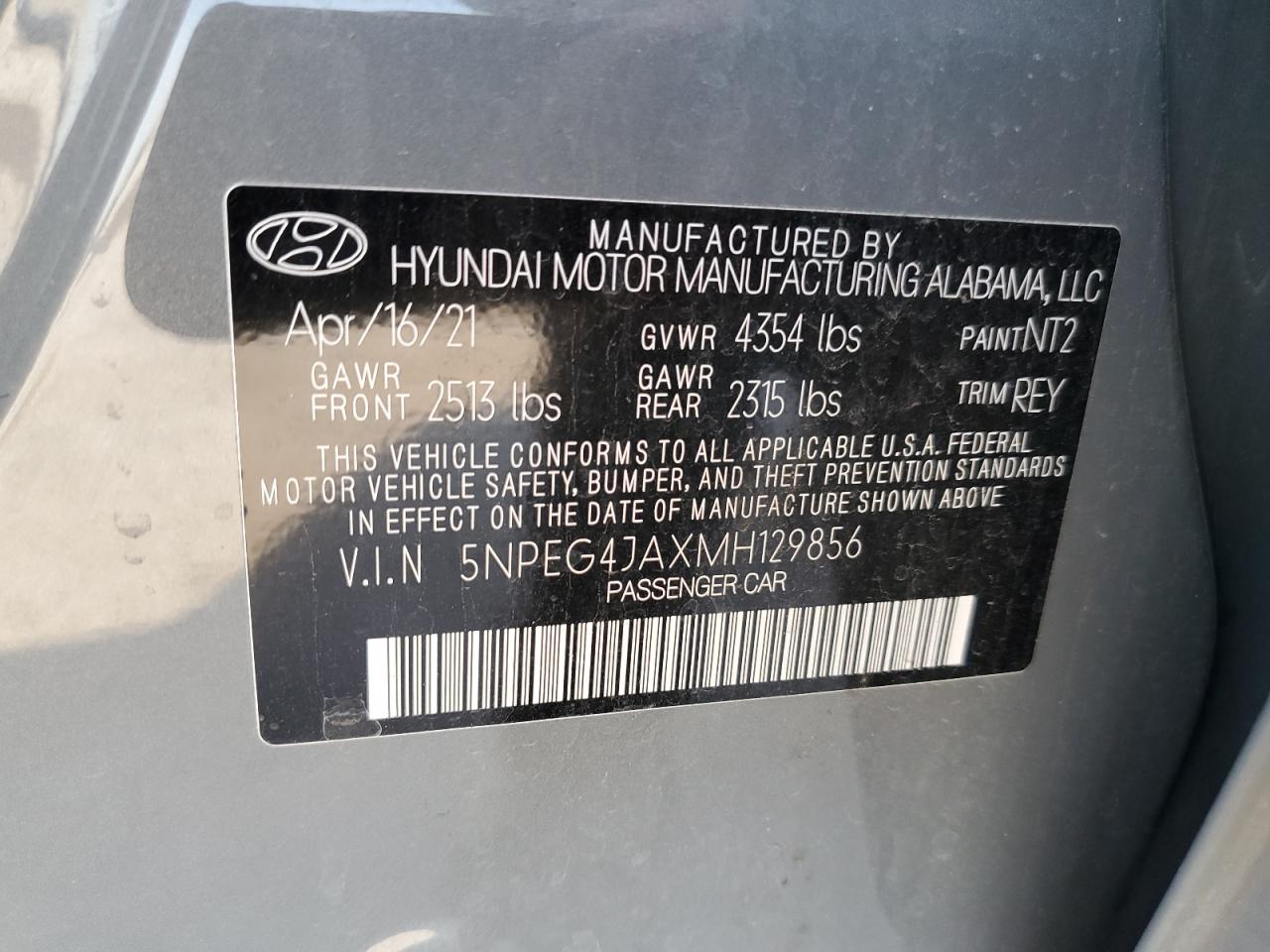 2021 Hyundai Sonata Se VIN: 5NPEG4JAXMH129856 Lot: 75837554