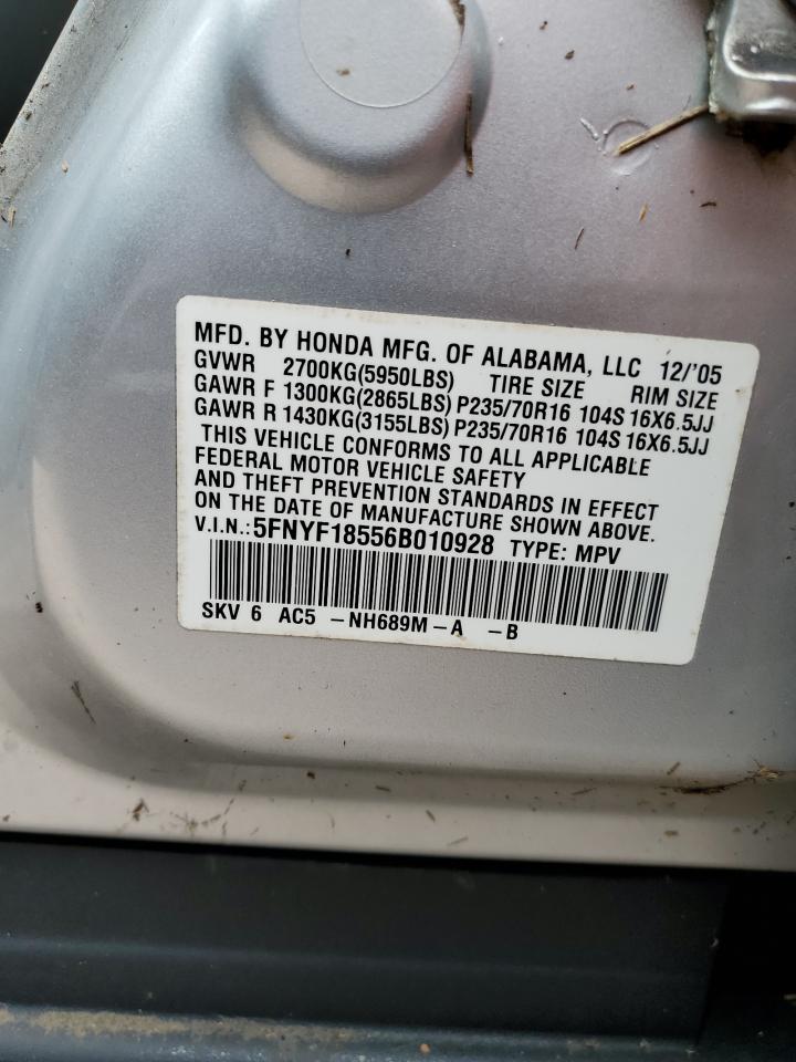 2006 Honda Pilot Ex VIN: 5FNYF18556B010928 Lot: 76158244