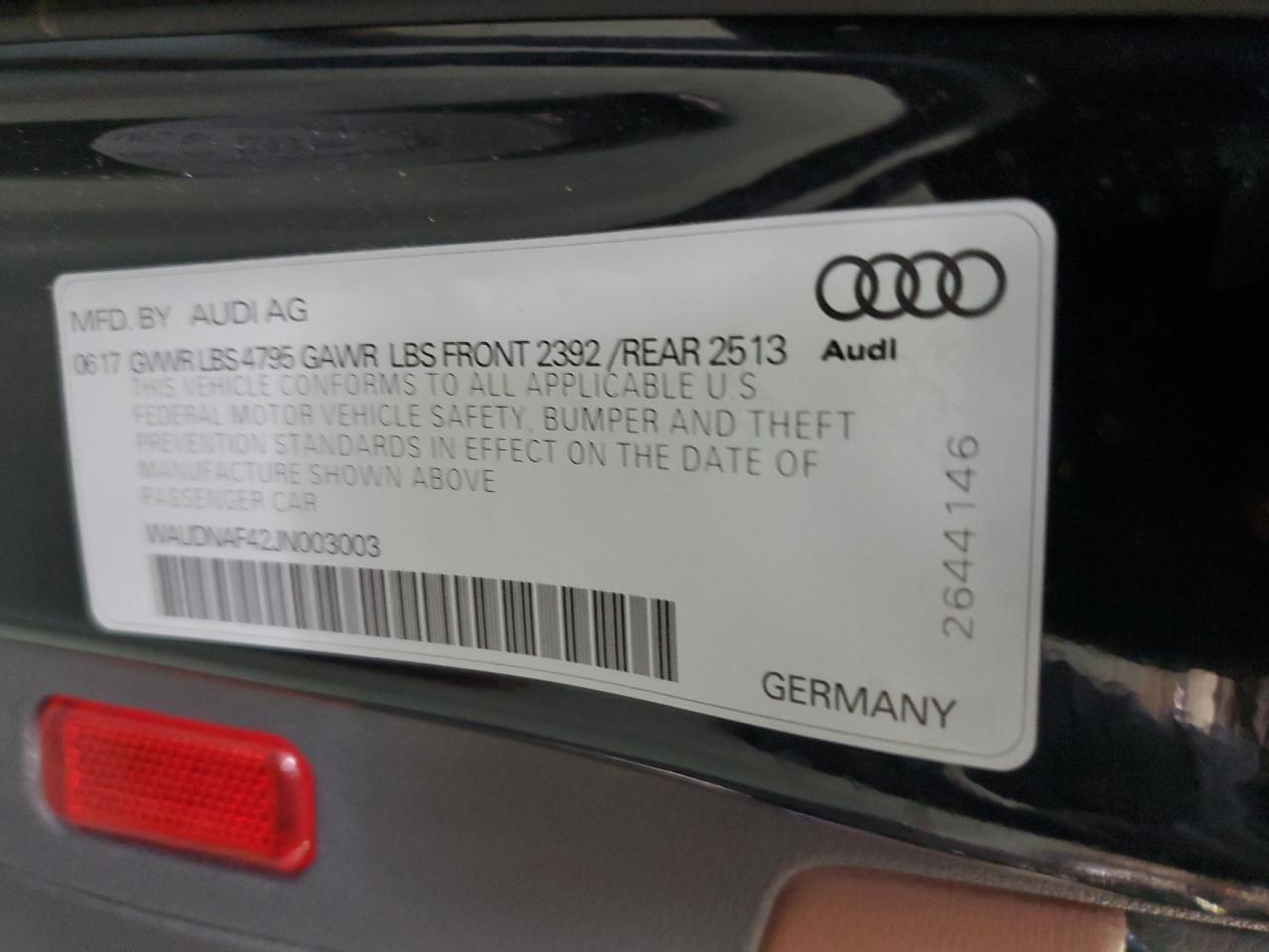 WAUDNAF42JN003003 2018 Audi A4 Premium