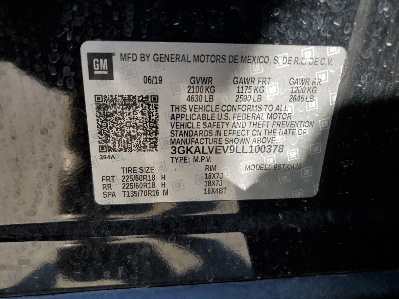 3GKALVEV9LL100378 2020 GMC Terrain Slt