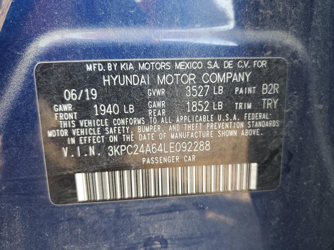 3KPC24A64LE092288 2020 Hyundai Accent Se