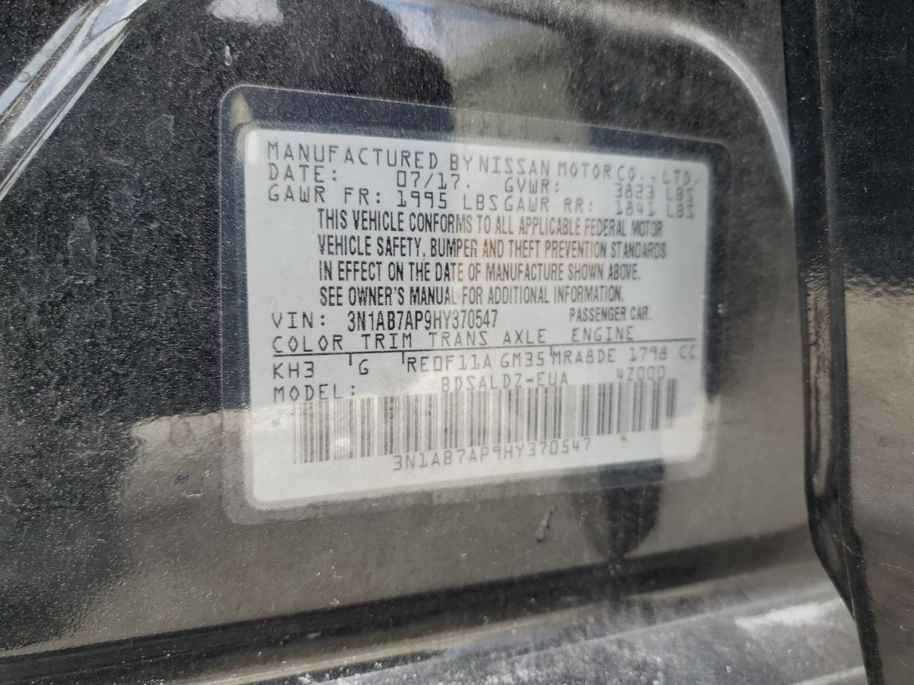 3N1AB7AP9HY370547 2017 Nissan Sentra S