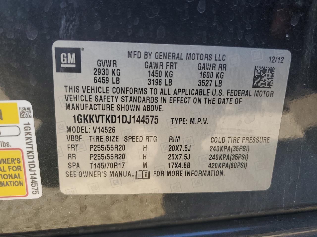 1GKKVTKD1DJ144575 2013 GMC Acadia Denali