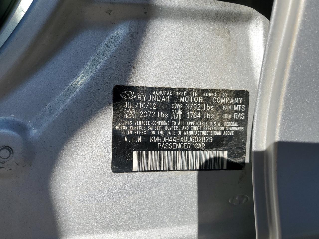 KMHDH4AEXDU602829 2013 Hyundai Elantra Gls