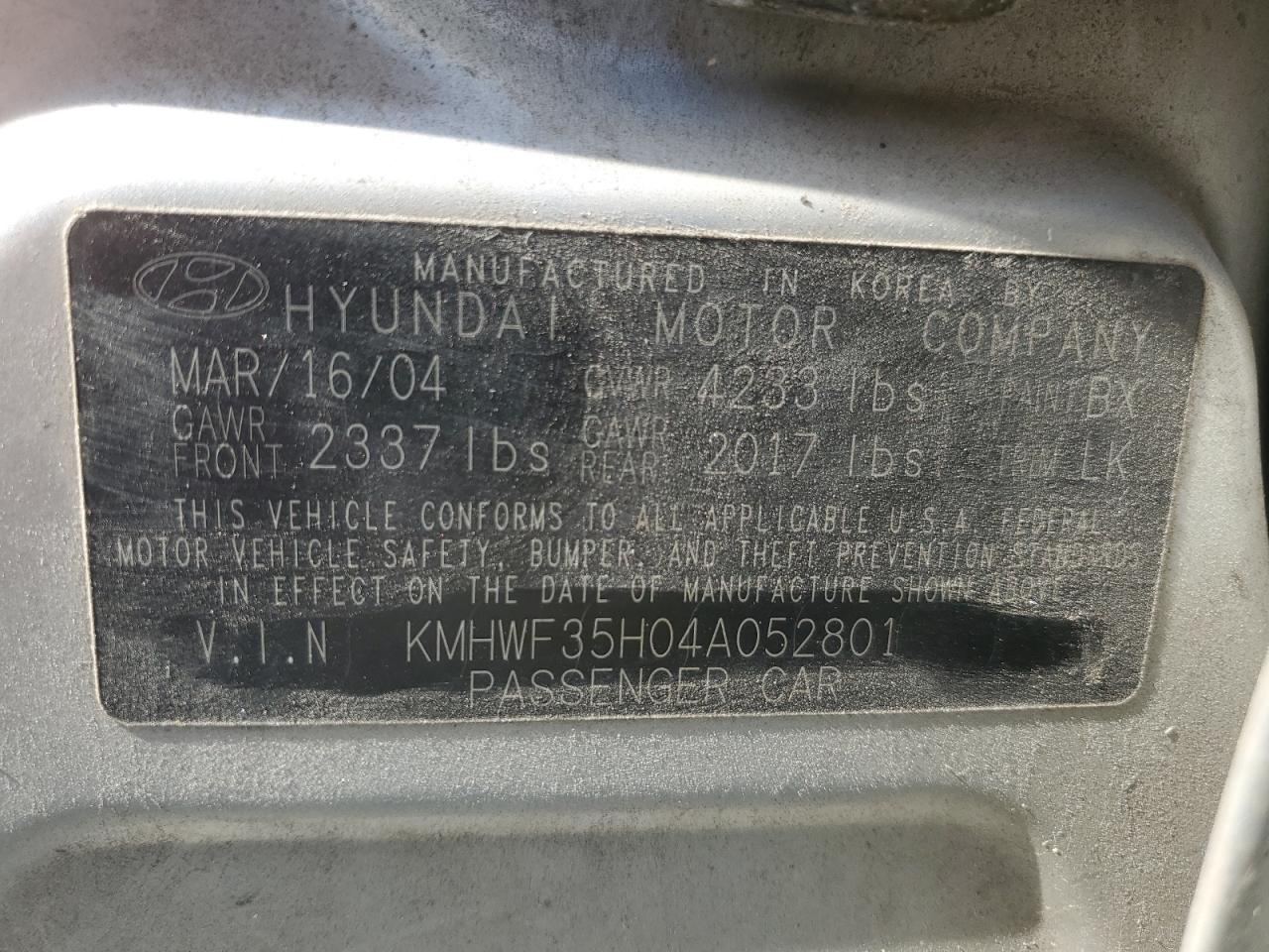 KMHWF35H04A052801 2004 Hyundai Sonata Gls